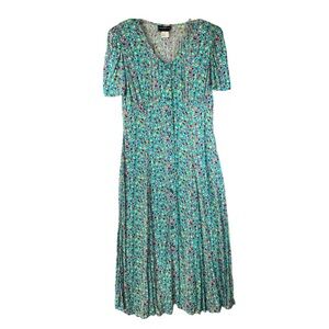 MOLLY MALLOY Vintage Floral Short Sleeve Maxi Dress Button Front Size 14